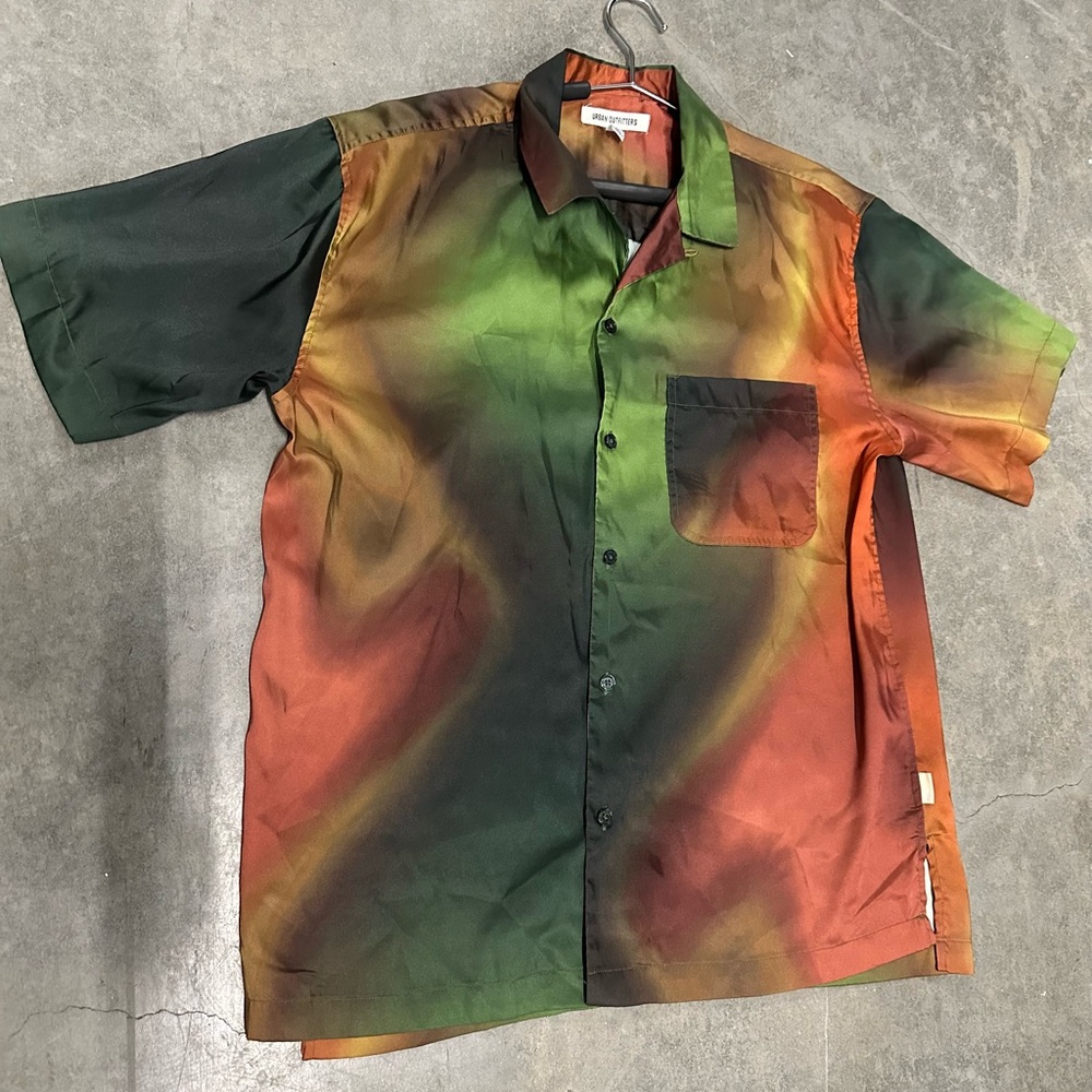 Silky shiny Urban Outfitters Green and Orange Men's Shirt